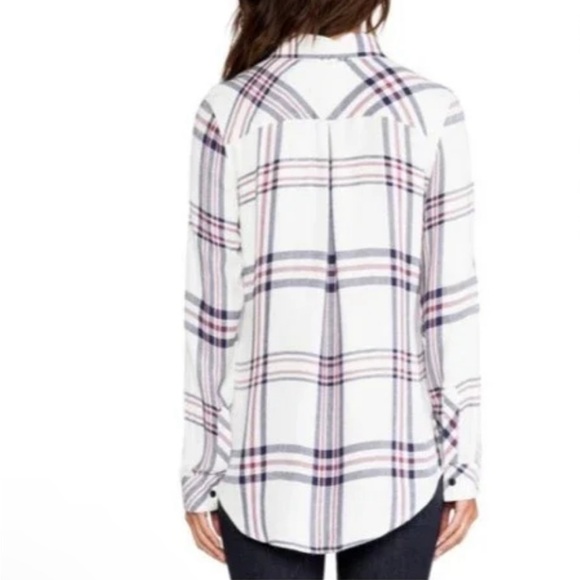 Rails Shirt Plaid Button Front Long Sleeve Blouse Hunter White Sky Pink Small - Picture 3 of 10